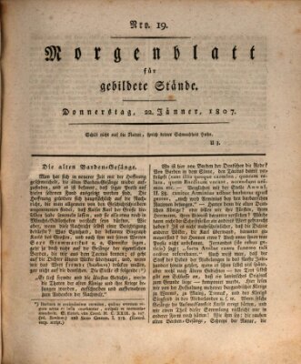 Morgenblatt für gebildete Stände Donnerstag 22. Januar 1807