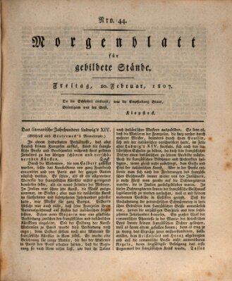 Morgenblatt für gebildete Stände Freitag 20. Februar 1807