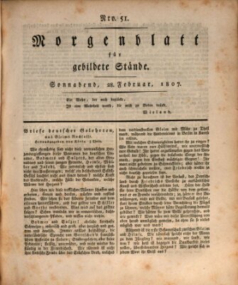 Morgenblatt für gebildete Stände Samstag 28. Februar 1807