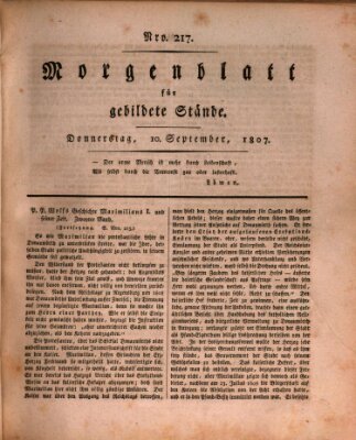 Morgenblatt für gebildete Stände Donnerstag 10. September 1807