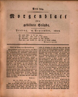 Morgenblatt für gebildete Stände Freitag 18. September 1807