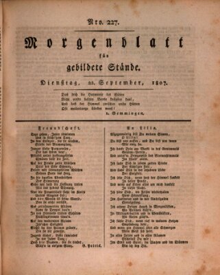 Morgenblatt für gebildete Stände Dienstag 22. September 1807