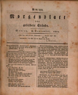 Morgenblatt für gebildete Stände Montag 28. September 1807