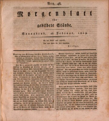 Morgenblatt für gebildete Stände Samstag 25. Februar 1809