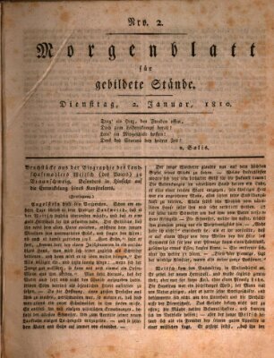 Morgenblatt für gebildete Stände Dienstag 2. Januar 1810