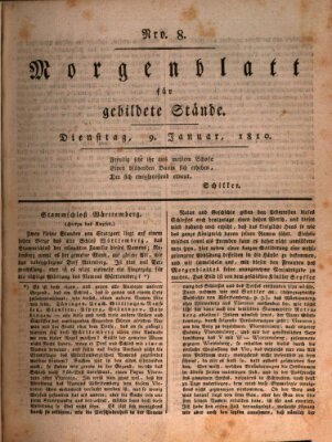 Morgenblatt für gebildete Stände Dienstag 9. Januar 1810