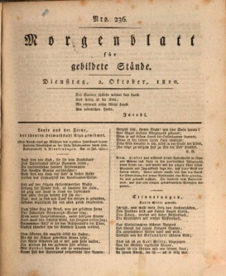 Morgenblatt für gebildete Stände Dienstag 2. Oktober 1810