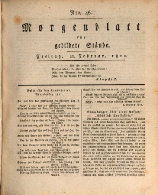 Morgenblatt für gebildete Stände Freitag 22. Februar 1811