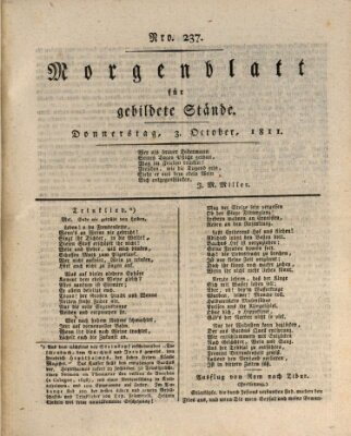 Morgenblatt für gebildete Stände Donnerstag 3. Oktober 1811