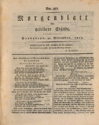 Morgenblatt für gebildete Stände Samstag 30. November 1811