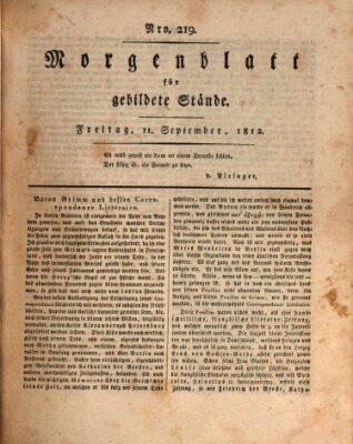 Morgenblatt für gebildete Stände Freitag 11. September 1812