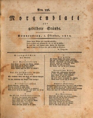 Morgenblatt für gebildete Stände Donnerstag 1. Oktober 1812