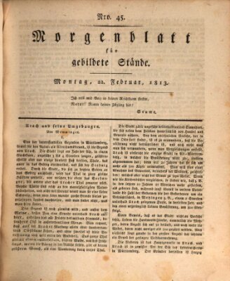 Morgenblatt für gebildete Stände Montag 22. Februar 1813