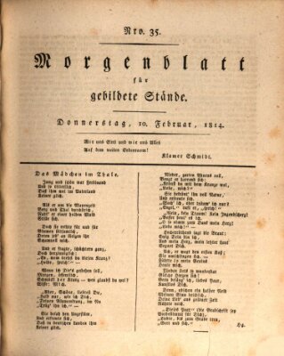 Morgenblatt für gebildete Stände Donnerstag 10. Februar 1814