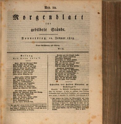 Morgenblatt für gebildete Stände Donnerstag 12. Januar 1815