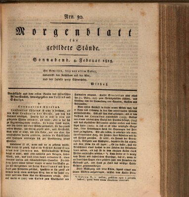 Morgenblatt für gebildete Stände Samstag 4. Februar 1815