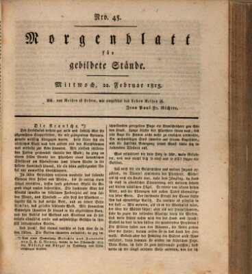 Morgenblatt für gebildete Stände Mittwoch 22. Februar 1815