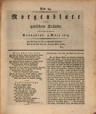 Morgenblatt für gebildete Stände Samstag 4. März 1815