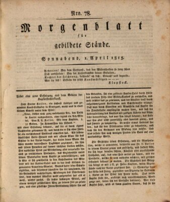 Morgenblatt für gebildete Stände Samstag 1. April 1815