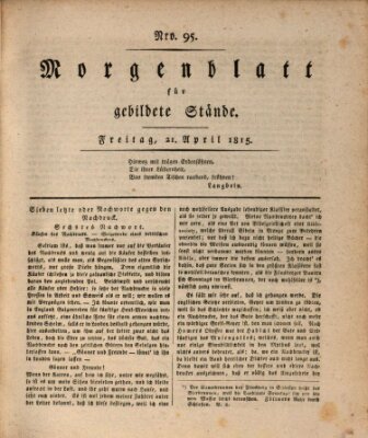 Morgenblatt für gebildete Stände Freitag 21. April 1815