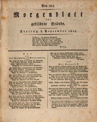 Morgenblatt für gebildete Stände Freitag 8. September 1815