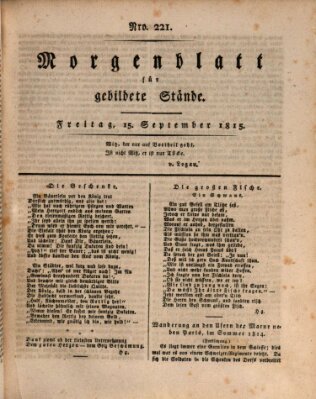 Morgenblatt für gebildete Stände Freitag 15. September 1815