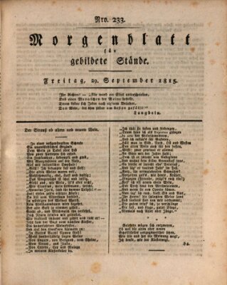 Morgenblatt für gebildete Stände Freitag 29. September 1815