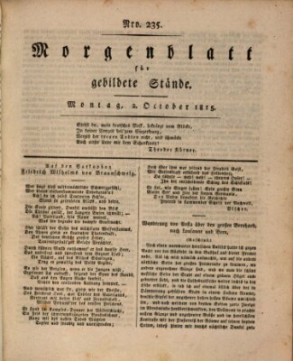 Morgenblatt für gebildete Stände Montag 2. Oktober 1815