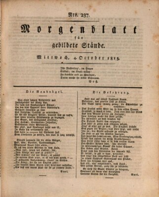 Morgenblatt für gebildete Stände Mittwoch 4. Oktober 1815