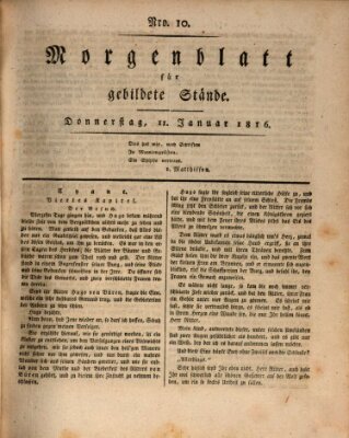 Morgenblatt für gebildete Stände Donnerstag 11. Januar 1816