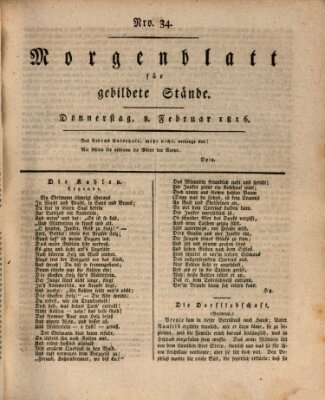 Morgenblatt für gebildete Stände Donnerstag 8. Februar 1816