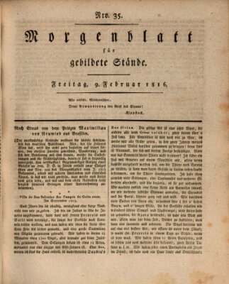 Morgenblatt für gebildete Stände Freitag 9. Februar 1816