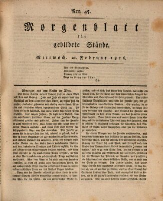 Morgenblatt für gebildete Stände Mittwoch 21. Februar 1816