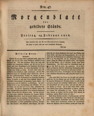 Morgenblatt für gebildete Stände Freitag 23. Februar 1816