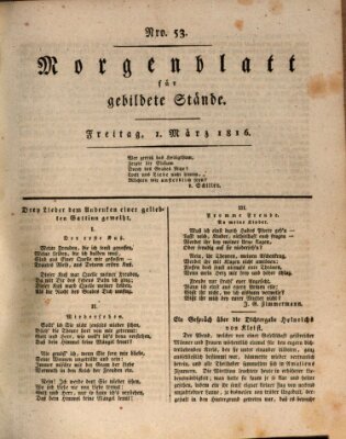 Morgenblatt für gebildete Stände Freitag 1. März 1816