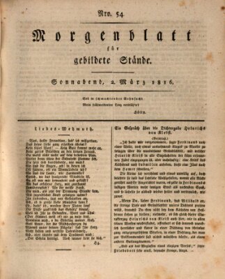 Morgenblatt für gebildete Stände Samstag 2. März 1816