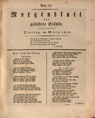 Morgenblatt für gebildete Stände Freitag 22. März 1816