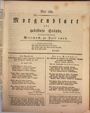 Morgenblatt für gebildete Stände Mittwoch 31. Juli 1816