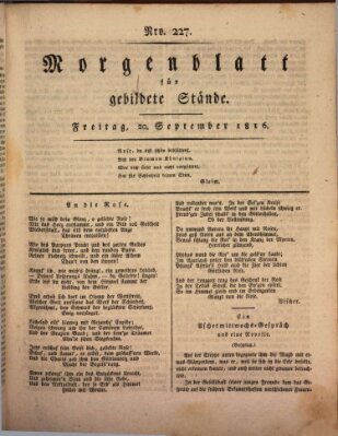 Morgenblatt für gebildete Stände Freitag 20. September 1816