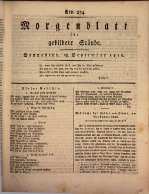 Morgenblatt für gebildete Stände Samstag 28. September 1816