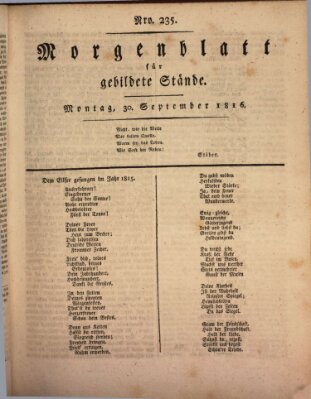 Morgenblatt für gebildete Stände Montag 30. September 1816