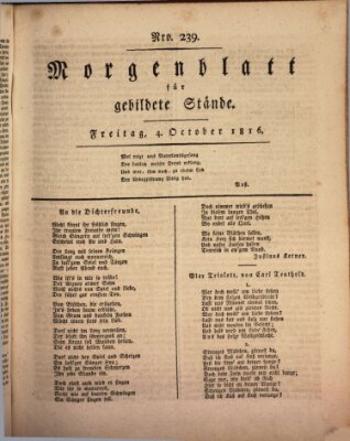 Morgenblatt für gebildete Stände Freitag 4. Oktober 1816