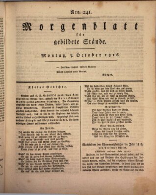 Morgenblatt für gebildete Stände Montag 7. Oktober 1816