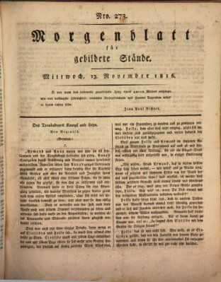 Morgenblatt für gebildete Stände Mittwoch 13. November 1816