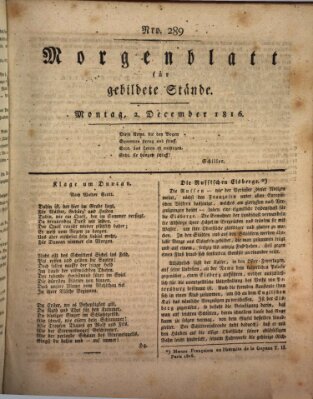 Morgenblatt für gebildete Stände Montag 2. Dezember 1816