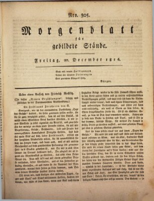 Morgenblatt für gebildete Stände Freitag 20. Dezember 1816