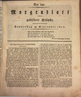 Morgenblatt für gebildete Stände Donnerstag 25. September 1817