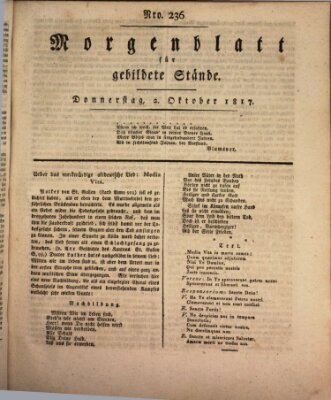 Morgenblatt für gebildete Stände Donnerstag 2. Oktober 1817