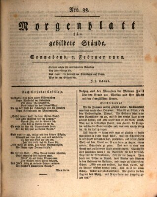 Morgenblatt für gebildete Stände Samstag 7. Februar 1818