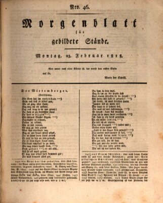 Morgenblatt für gebildete Stände Montag 23. Februar 1818